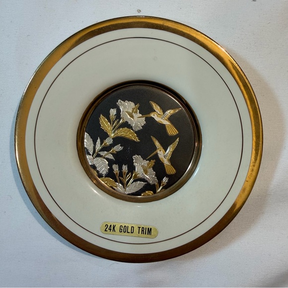 The Art of Chokin Hummingbirds with Flowers 24K Gold Trim Collectors Plate 5” - Picture 1 of 10